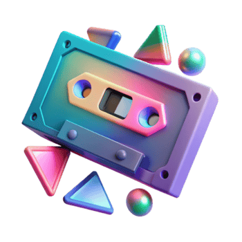 Retro Cassette Tape Render, Colorful Geometric Shapes Background png