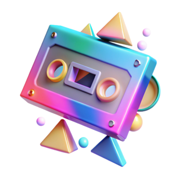Vibrant Retro Cassette Tape Illustration with Geometric Shapes png