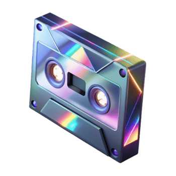 Retro Cassette Tape Render, Iridescent Rainbow Hues, 80s Nostalgia, Synthwave Aesthetic, Digital Art, Cyberpunk Vibe, Modern Technology, Vintage Media, Music Technology, Audiovisual png