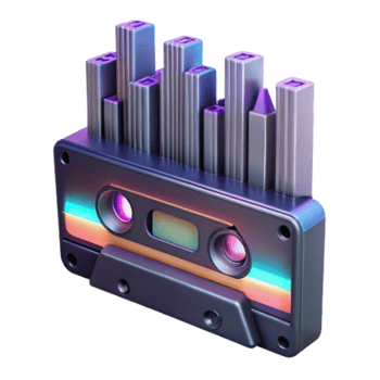 Retro Cassette Tape Render with Cityscape Skyline Illustration png