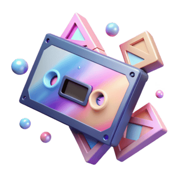 Retro Cassette Tape Illustration with Pastel Geometric Shapes png