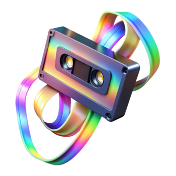 Retro Cassette Tape Illustration with Rainbow Swirls png