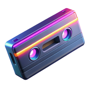 Neon Cassette Tape Render Retro Music Illustration png