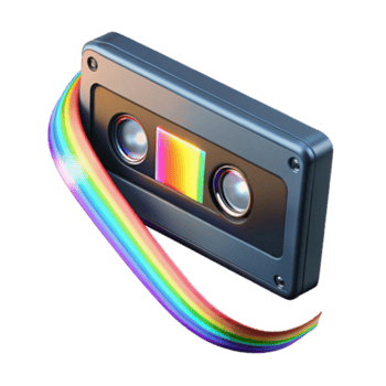 Retro Cassette Tape with Rainbow Trail Illustration png