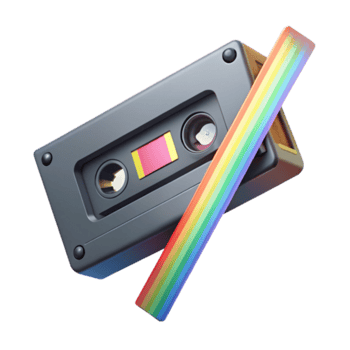 Retro Cassette Tape with Rainbow Accent Illustration png