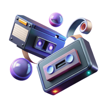 Retro Tech Illustration Cassette Tape and Viewmaster png