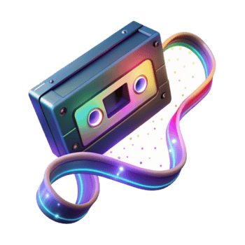 Vibrant Cassette Tape Render, Retro Audio Nostalgia, Rainbow Hues, Glowing Neon Lights, Abstract Background Image png