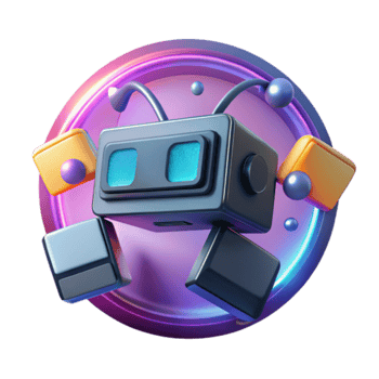 Render of a Cute Robot Illustration in a Neon Circle Background png