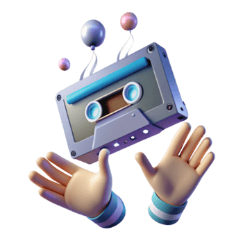 Illustration Retro Cassette Tape with Balloons and Hands png