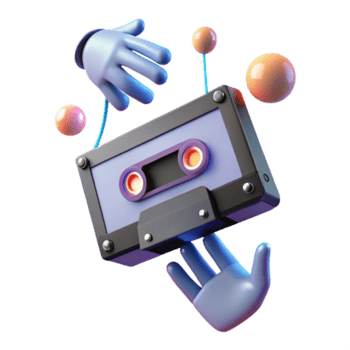 Render of a Cassette Tape Character Juggling Colorful Spheres png