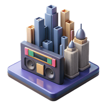 Retro Boombox Cityscape Illustration png