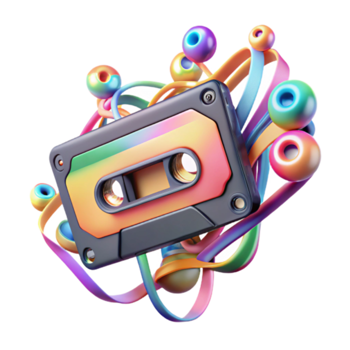Vibrant Render of Retro Cassette Tape with Abstract Colorful Design png