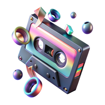 Holographic Cassette Tape Illustration Retro Music Technology Background png