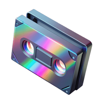 Holographic Cassette Tape Render, Retro Audio Technology, Rainbow Colors, Vintage Music, 80s Nostalgia, Digital Art, Abstract Cassette, Modern Design, Chromatic Aberration, Iridescent Texture png