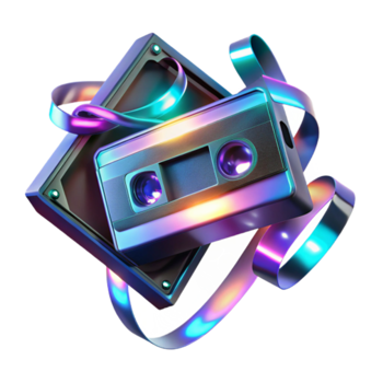 Retro Cassette Tape Illustration Vibrant Iridescent Colors png
