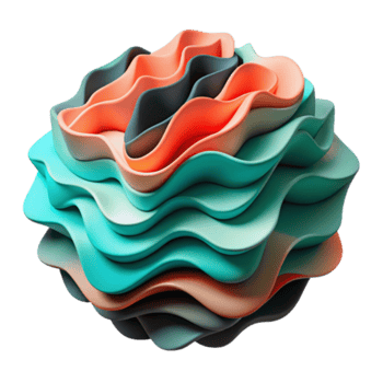 Abstract Render of Layered Wavy Forms in Teal, Orange and Gray png