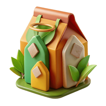 Render of a Colorful House with Green Leaves Illustration png