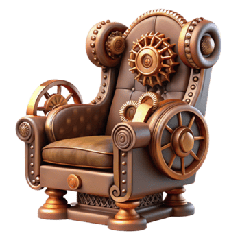 Steampunk Chair Render, Cogs Gears and Leather Armchair Illustration png