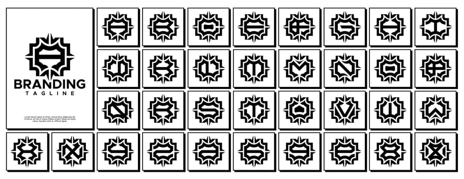 Ornate compass abstract badge letter A-Z logo set vector