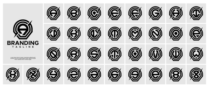 Modern cut line abstract letter A-Z logo bundle vector