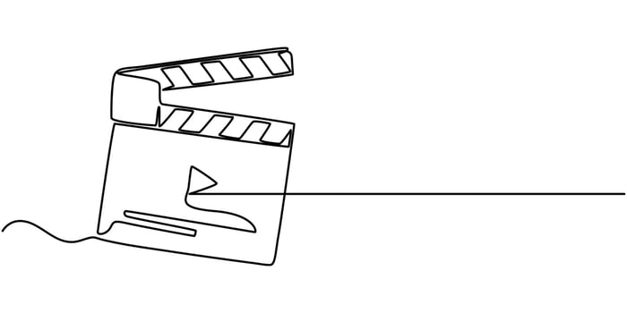 Film clapper in one line drawing. Minimalist entertainment concept, One continuous line drawing vector