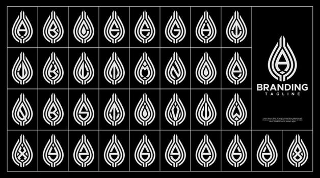 Modern line water or leaf letter A-Z logo set vector