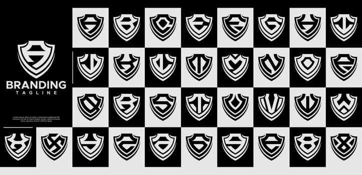 Line security shield letter A-Z initial logo set vector