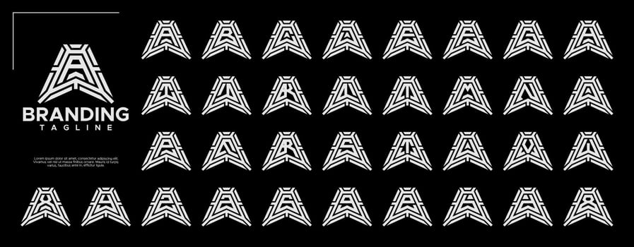 Digital line abstract letter A-Z monogram logo set vector