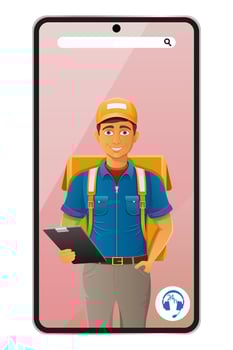 delivery man by phone call courier service illustration vector