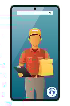 delivery man by phone call service illustration isolated on white background vector
