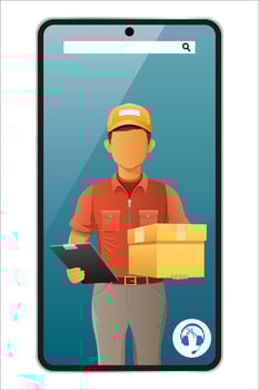 delivery man by phone courier service illustration vector