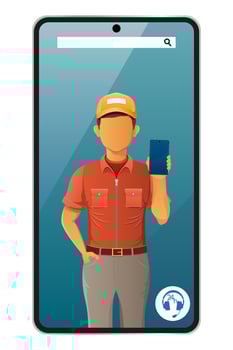 delivery man phone service illustration isolated on white background vector