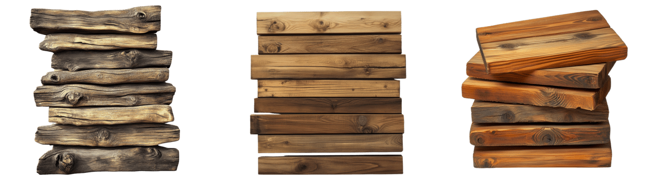 Three vertical stacks of rustic wooden planks png