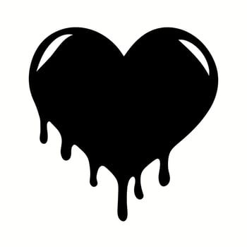 Silhouette heart shape dripping icon. Black melting heart with drops. Simple design element vector