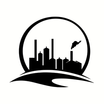 Black silhouette factory icon on white background. Abstract city logo template design. illustration vector