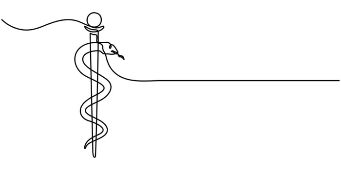 Medical symbol caduceus continuous one line art drawing minimalist design vector