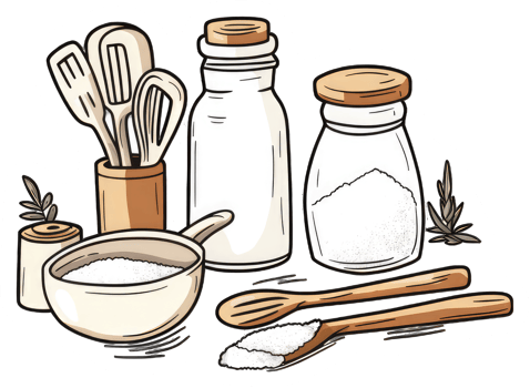 Baking ingredients and utensils are displayed together png