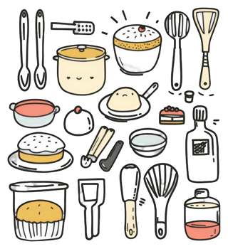 Cute Cartoon Kitchen Utensils and Baked Goods png