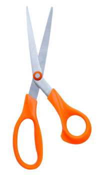 Medium open multipurpose scissors with orange handle in vertical isolated with clipping path in file format png