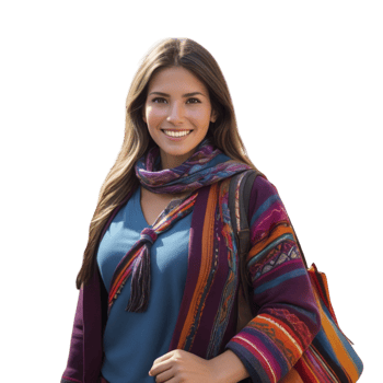A woman in a colorful scarf and jacket png
