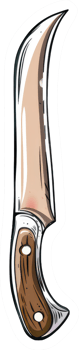 A stylized illustration of a curved knife with a wooden handle png