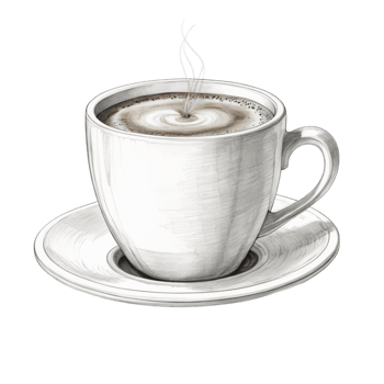 A drawing of a cup of coffee on a saucer png
