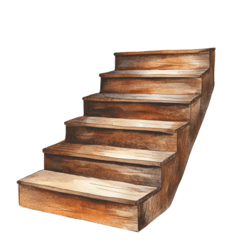 Watercolor painting of a wooden staircase ascending png