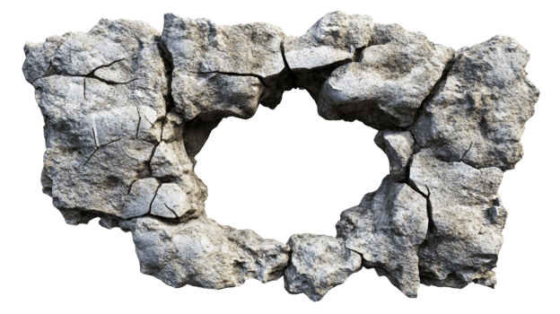 Cracked stone rock formation with a central hole png