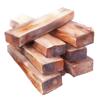 Watercolor Painting of Stacked Wooden Beams png