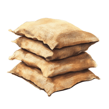 A Stack of Four Beige Burlap Sacks png