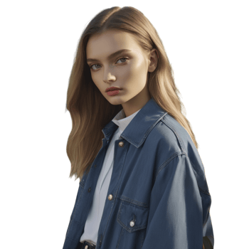 A woman in a denim jacket and white shirt png