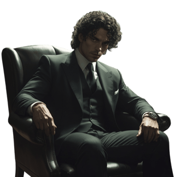 A man in a suit sitting in a chair png