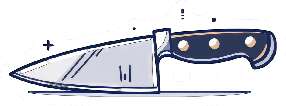 A stylized illustration of a kitchen knife on a cutting board png