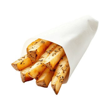 Seasoned Potato Fries in a White Paper Cone png
